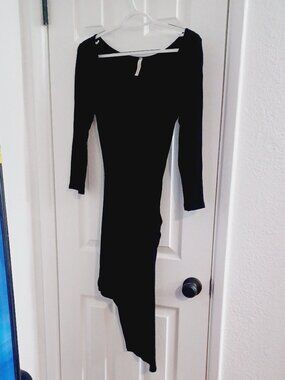 A+ Ellen Black Mini Dress with Simple Tied knot on the side Detail